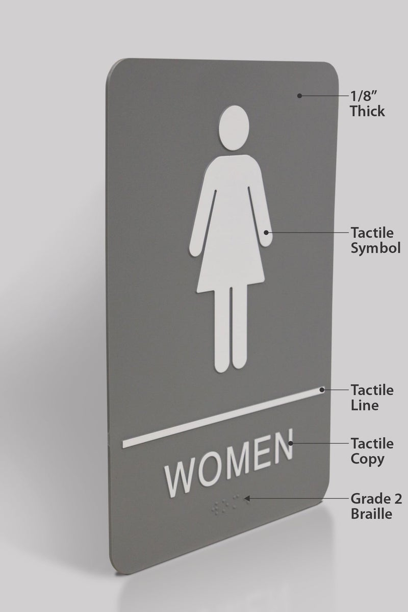 Headline Sign 5217 Women's Restroom ADA Sign with Grade 2 Braille and Tactile Graphics, 6" x 9", Gray/White, Made in USA - Image 5